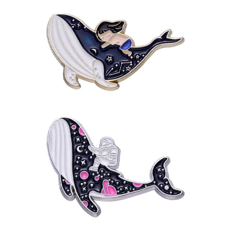 Marine Whale Dolphin Enamel Pin Funny Brooch Cartoons Badge For Bags Jeans Hoodies Denim Lapel Pin Jewelry Kids Best Gift