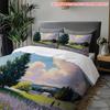 Pillowcase And Quilt Cover Three-Piece Set,Oil Painting Style Pastoral Flower Sea Pattern,Breathable And Machine Washable