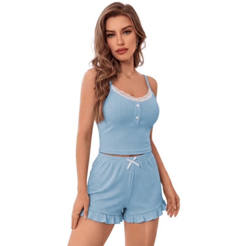 European And American Sexy Lace Suspender Shorts Pajamas Set Women's Home Wear