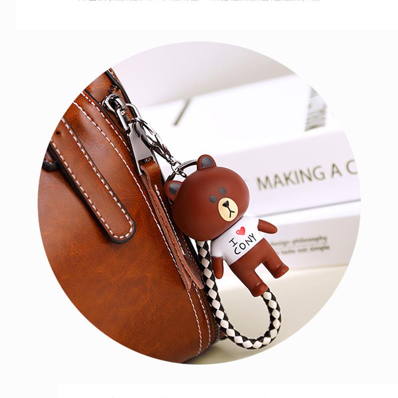 Retro Real Leather Small Women Handbags Oil Wax Cowhide Shoulder Crossbody Bag With Bear Ornament To-handle Bag Purse