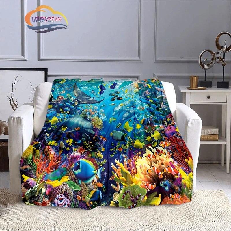 Marine Life Blanket Fashion Marine Organism Oceanic Dolphins Flannel Quilt Cover Travel Bedding Throw Bedspread