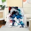 For Hockey Player,Action Pose,Watercolor Effect-Themed Flannel Blanket, Glam Style, Digital Print, All-Season Comfort, Tear-Resistant, Knitt