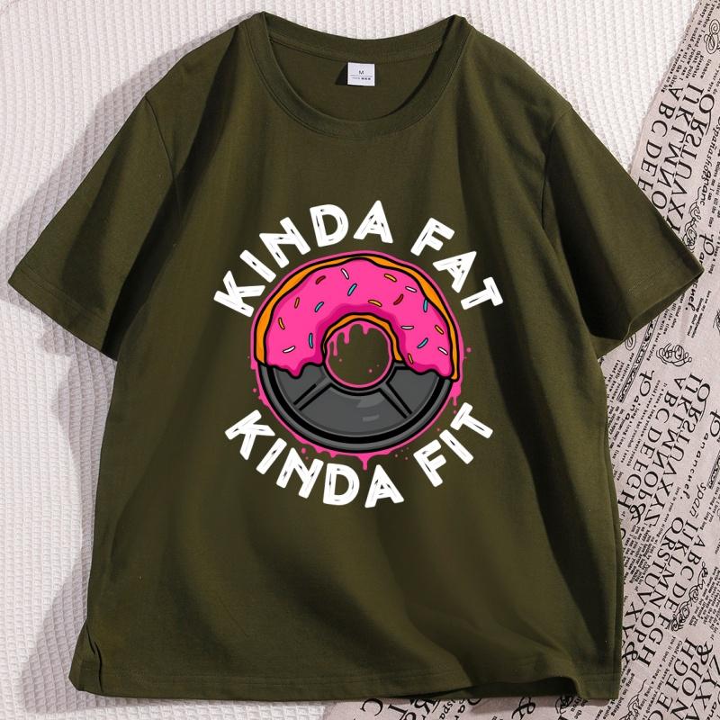 Gym Workout Kinda Fat Kinda Fit Funny Doughnut Tshirt for Man Casual Cotton Short Sleeve Tshirt Casual Streetwear Mens