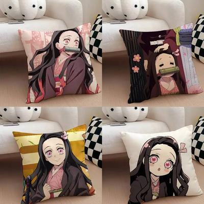 Cute N-nezuko Kamado Pillow Case Cushion Cover Soft Cute Throw Pillow Case For Car Sofa Pillowcase Polyester With Zipper