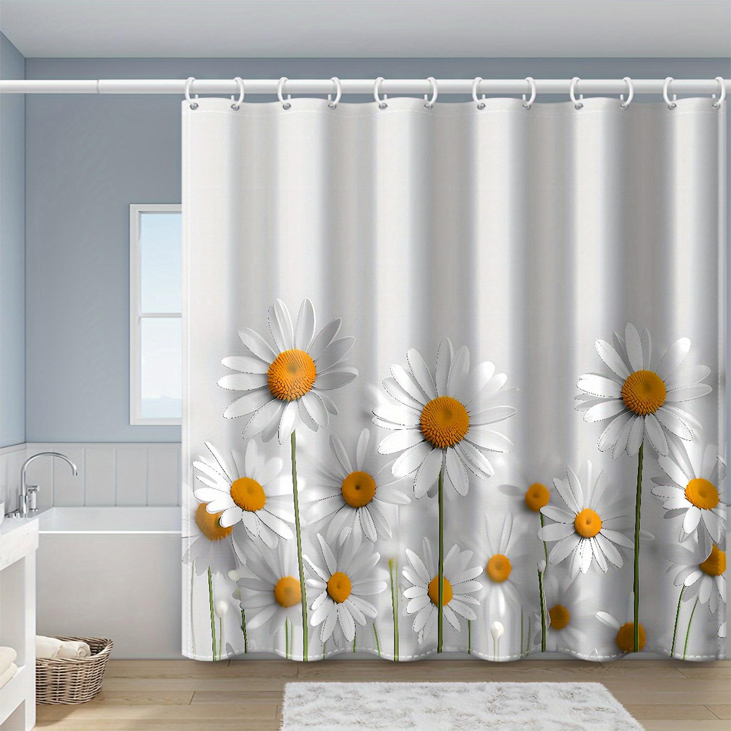 

White Background Daisy Shower Curtain - 12 Hooks, 71X71 Inch, Polyester W60H190(CM)-1 Pcs