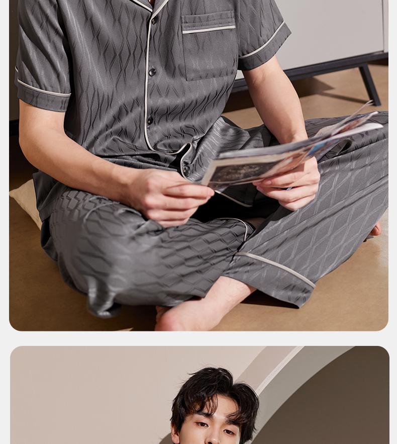 Xuan Liang Sleepwear Men's Spring and Summer Thin Ice Silk Short Sleeved Pants Old Money Style Light Luxury Imitation Silk Home Furnishing Set