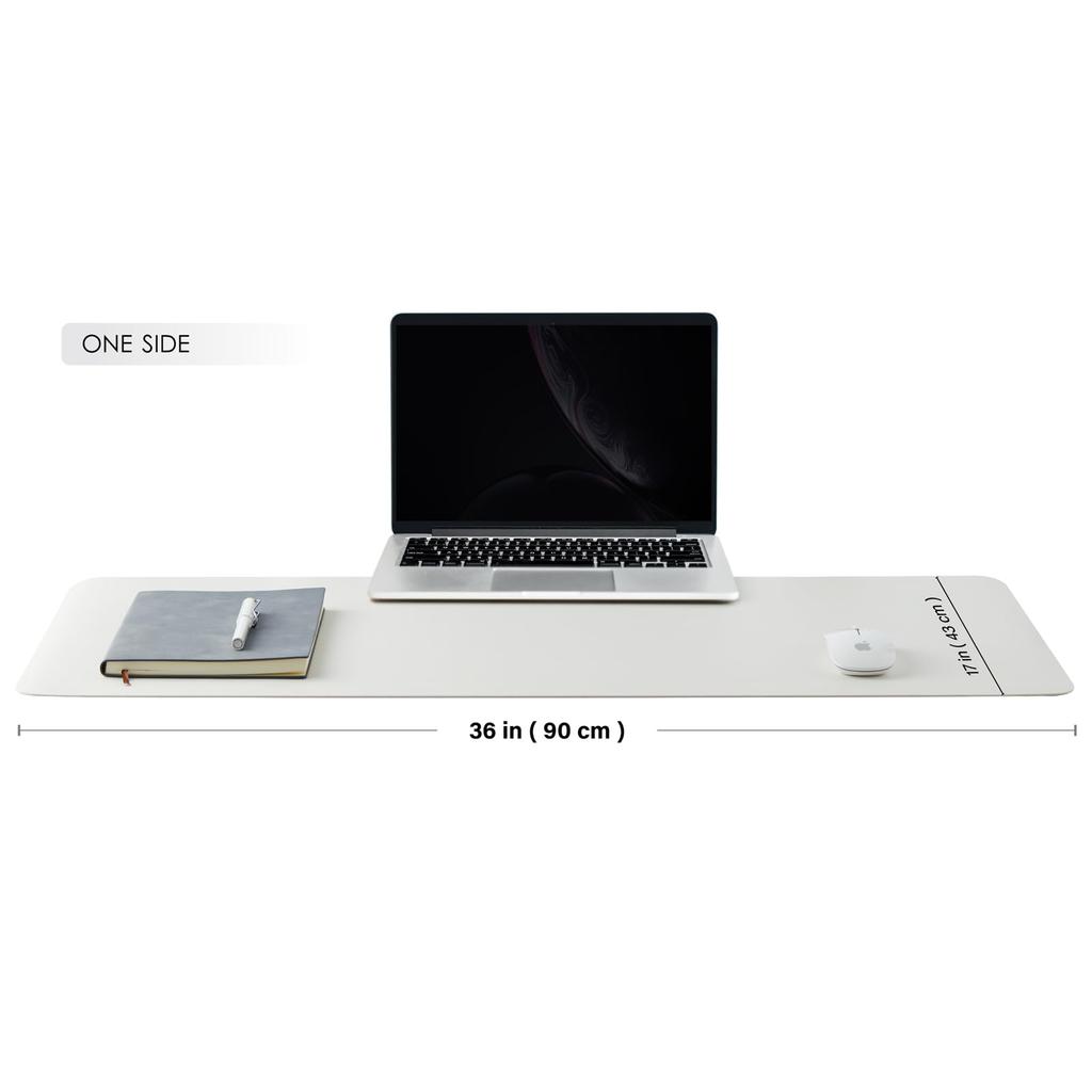 Double-Sided Leather Desk Pad, PU Desk Mat, Waterproof Desk Protector, Desk Mouse Pad for OfficeHomeGamingDecoration (White with Cream, 90cm43cm)