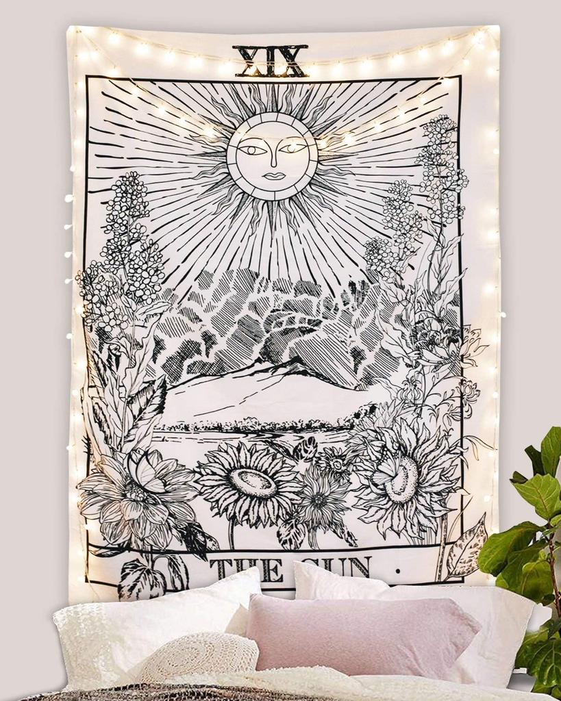 Indian Consigners Tarot Cards Tapestry Black & White The Sun Small Cotton Posters Medieval Europe (100 CM x 75 CM) (The Sun B/W)