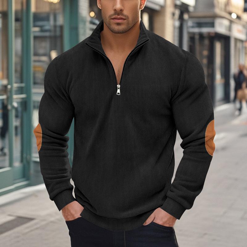 Men's Corduroy Half-Zip Stand Collar Long-Sleeve Hoodie - Autumn/Winter Collection