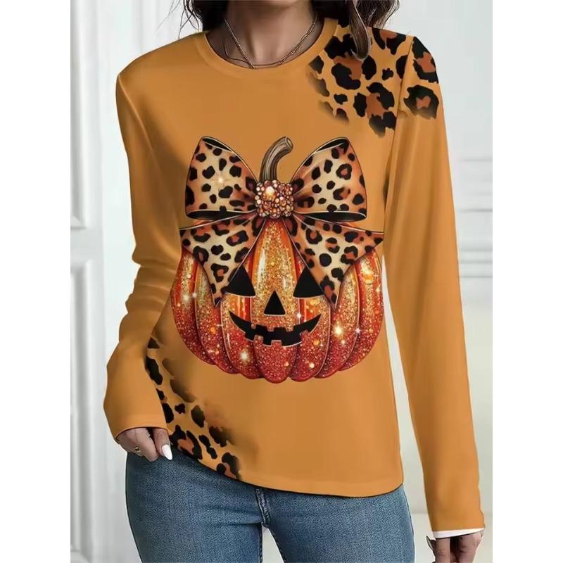 Autumn Women's Halloween T-Shirt Fashion Long Sleeve Party Tops Casual Spooky 3D Printing Loose Shirts OverSized Clothing