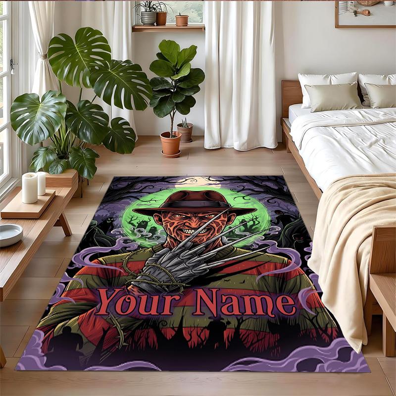 Crystal Velvet Rug Custom Name Text, Soft Non Slip Floor Mat Home DecorA Nightmare On Elm Street Freddy Krueger
