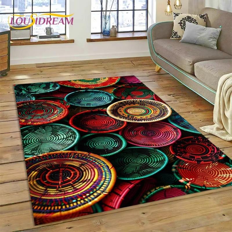 3D Ethiopia Colorful Flower Woven Art Baskets Mandala Rug Carpet for Living Room Bedroom Home Decor,Non-slip for Sofa Doormat