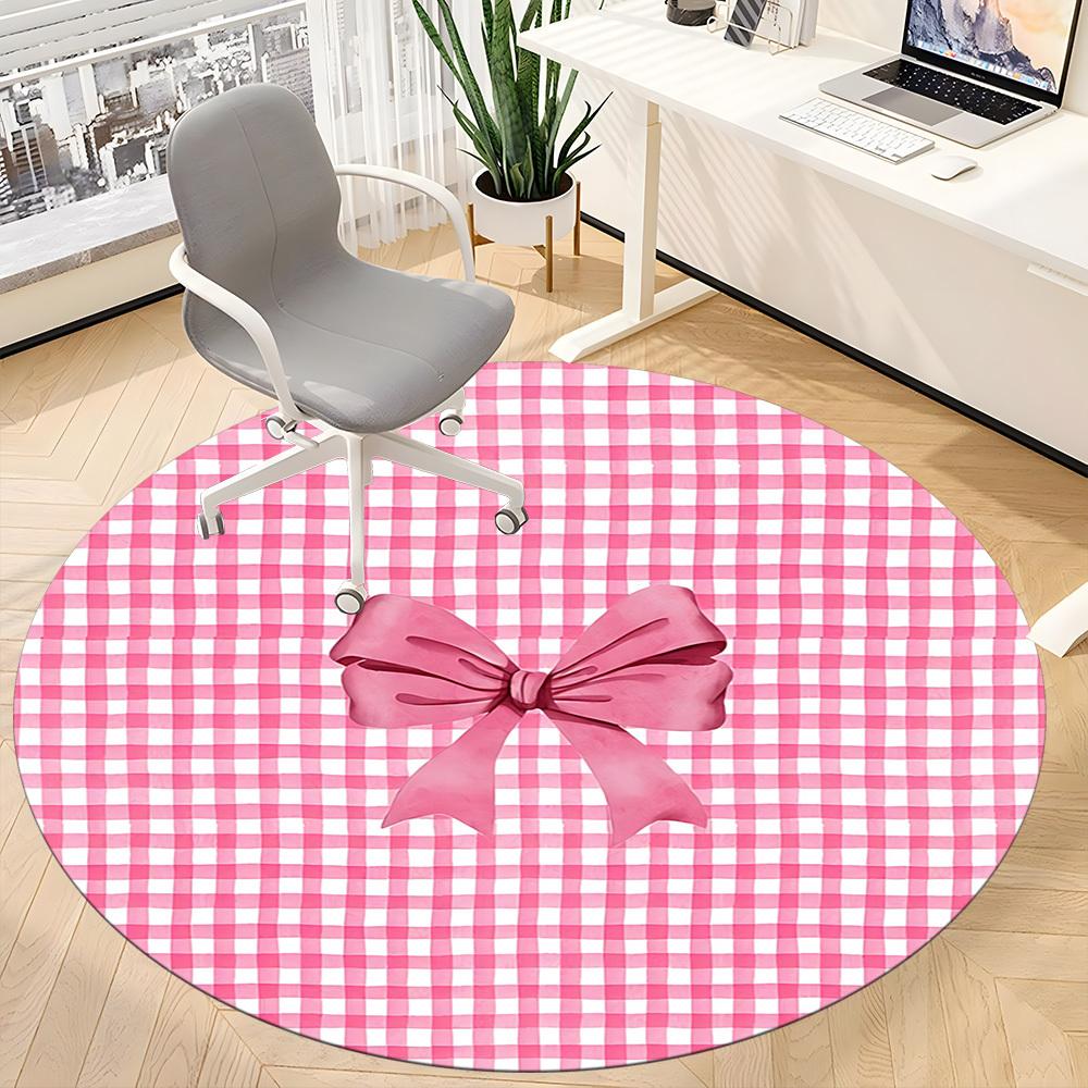 1pc Pink Checkered BowChair Carpet for Office, Indoor Non-Slip Washable Polyester Fiber Carpet, Mat For Office, Machine Washable