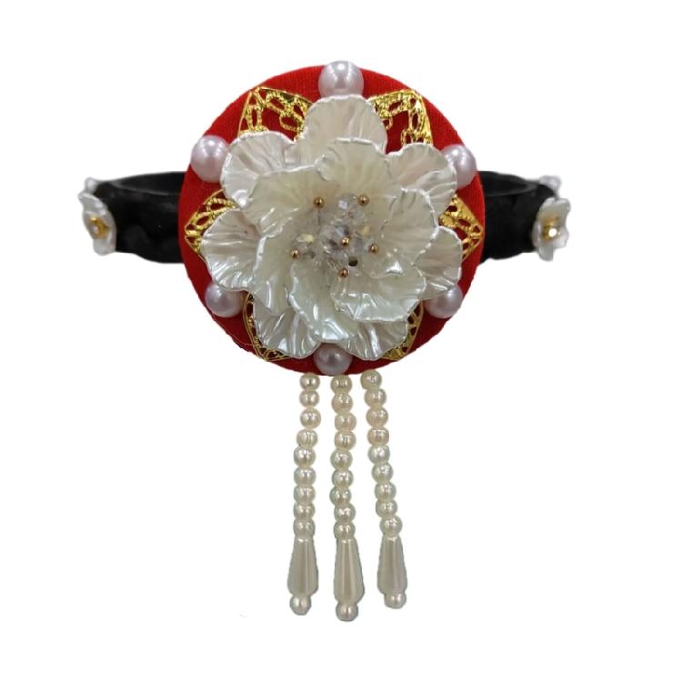 Flower Pearls Korean Hair Hoop Traditional Headband for Stage Shows and Ethnic Festivals Handmade Hair Accessories