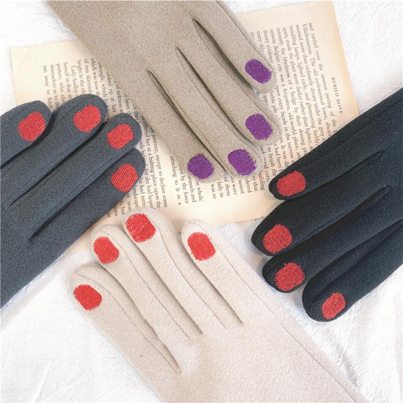 Fashion Nail Polish Gloves Grace Lady Winter Vintage Full Finger Glove Women Thick Driving Touch Screen Warm Mittens Female T124