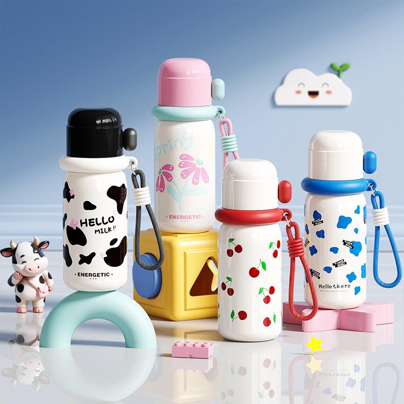 Water bottle Portable straw Double drinking cup Ceramic liner Thermos cup Portable couple female student High value milk water cup
