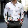 Men Collared Shirt Gray Pink Floral Branch Print Long Sleeve Button Down Top
