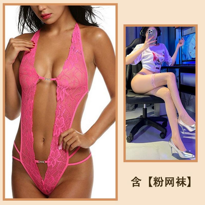 Reines Verlangen sexy Spitze Träger Hals Ausgeschnitten Leidenschaft Unterwäsche Durchsichtig Stimmung Einteiler Damen Pyjama