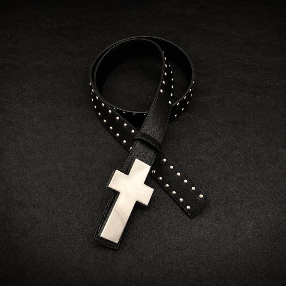 Y2K Rivet Studded Belt Gothic Streetwear Waist Belt Trendy Punk Cross Belt For Men Women Jeans