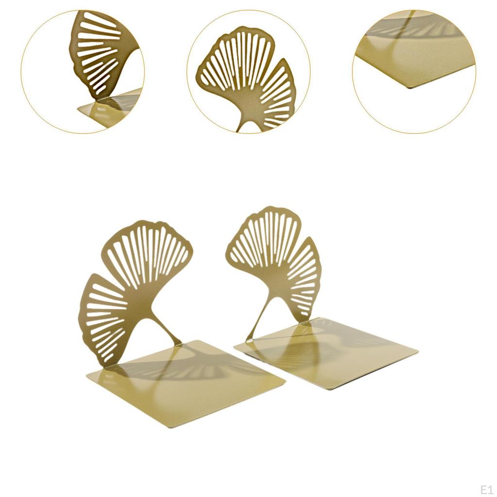 2Pcs Ginkgo Leaf Bookend Book Stopper Unique Support for Heavy Books Non-skid Gift Decorative