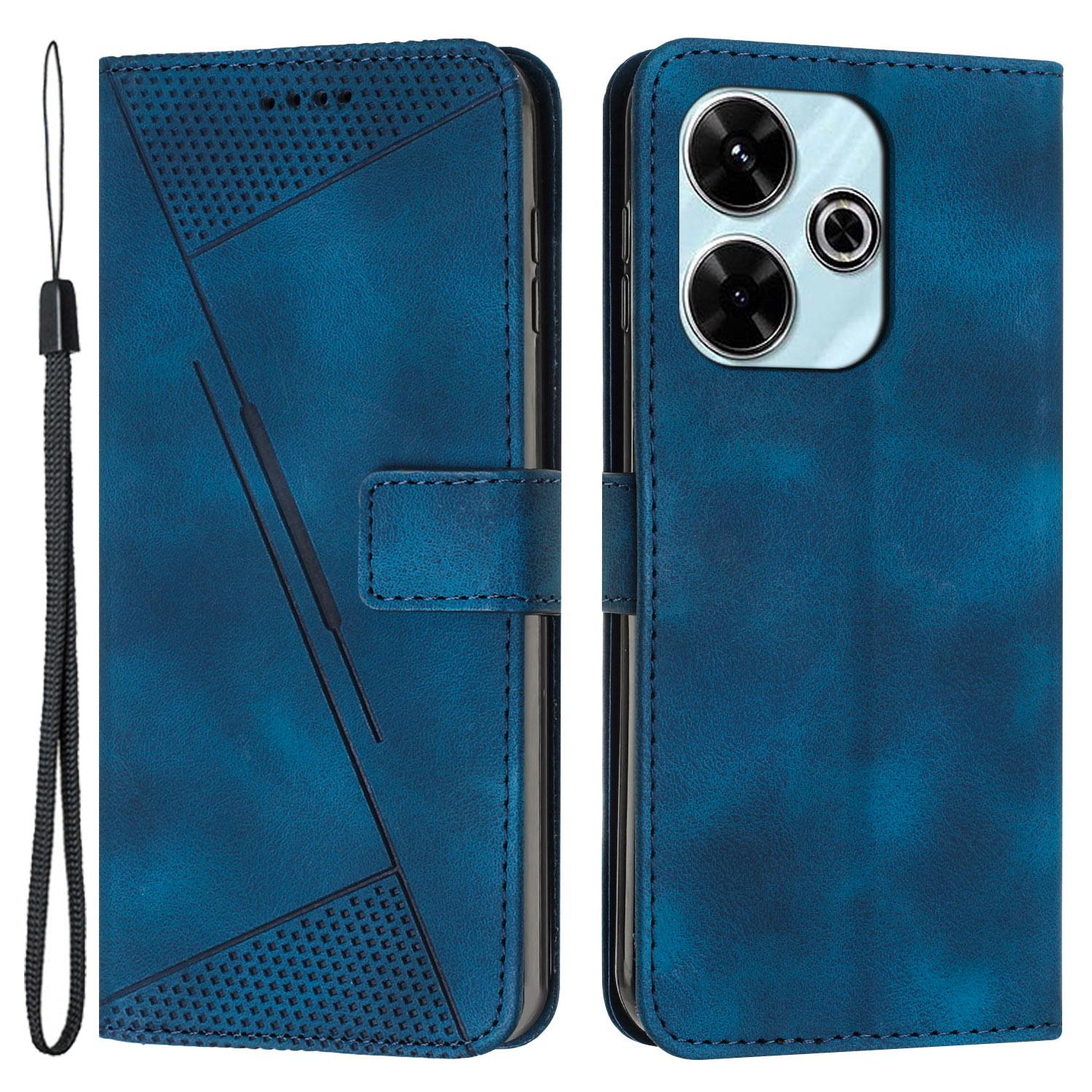 

For Xiaomi Redmi 13 5G/13 4G/Note 13R 5G/Poco M6 4G Case Triangle Imprinted Leather Stand Phone Cover Sapphire