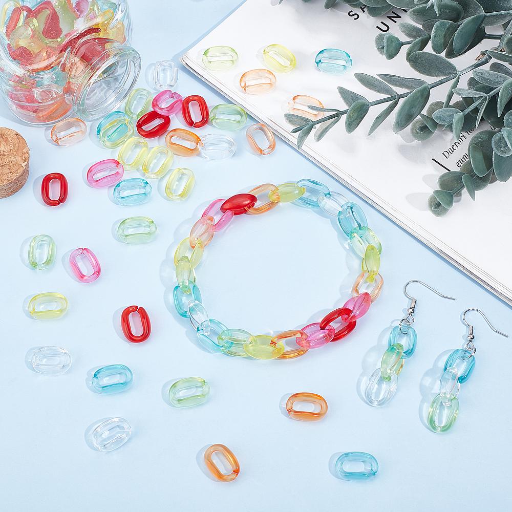 490Pcs 7 Colors Transparent Acrylic Linking Rings Quick Link Connectors for Cable Chains Making Oval Mixed Color 15.5x11x6mm
