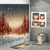 4PCS  Shower Curtain Sets With Shower Curtain And Rugs Toilet Lid Rug U Shape Mat And Bath Mat Bathroom Set  With 12 Hooks