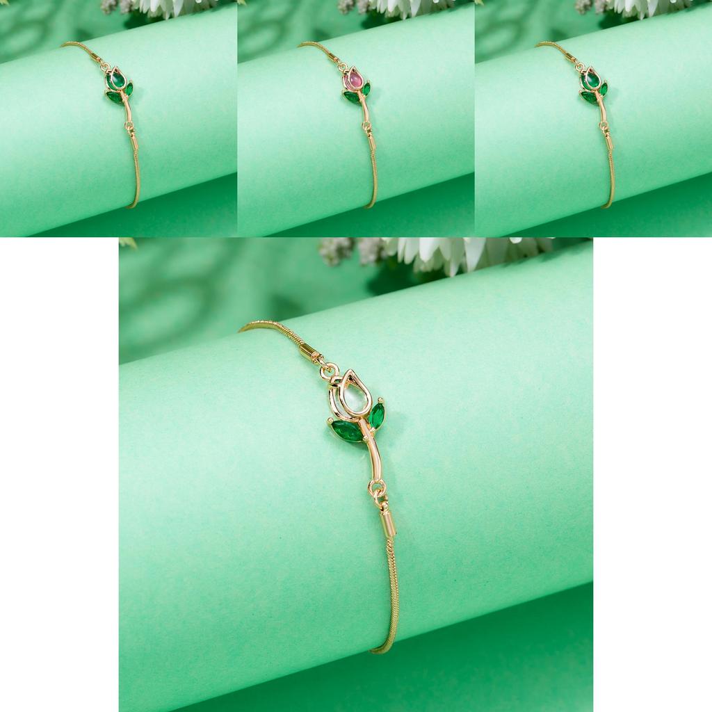 Elegant Tulip Flower Bracelet For Women With Copper Chain And Sparkling Stones