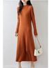 2025 H/W Damen Schlankmachendes Gestricktes Woll A-Linien Midikleid mit Halbhohem Kragen