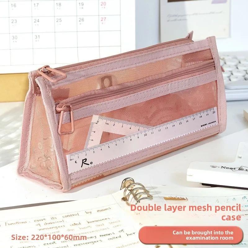 

Simple Large Capacity Student Stationery Bag Transparent Mesh Design High Aesthetic Value Ins Korea Japanese Exam Pen Bag
