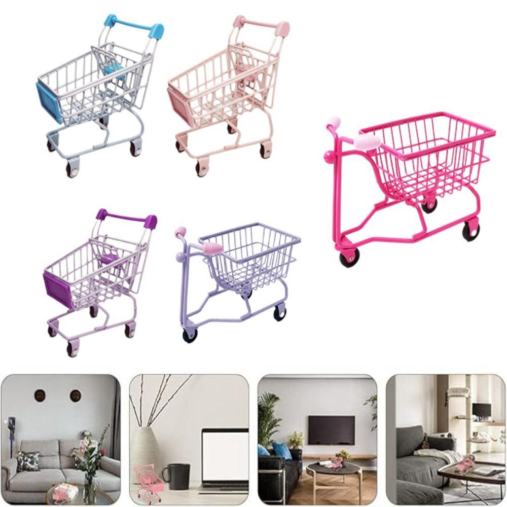 Model Shopping Cart Storage Hollow Toy Trolley Container Desktop Stationery Holder Girls