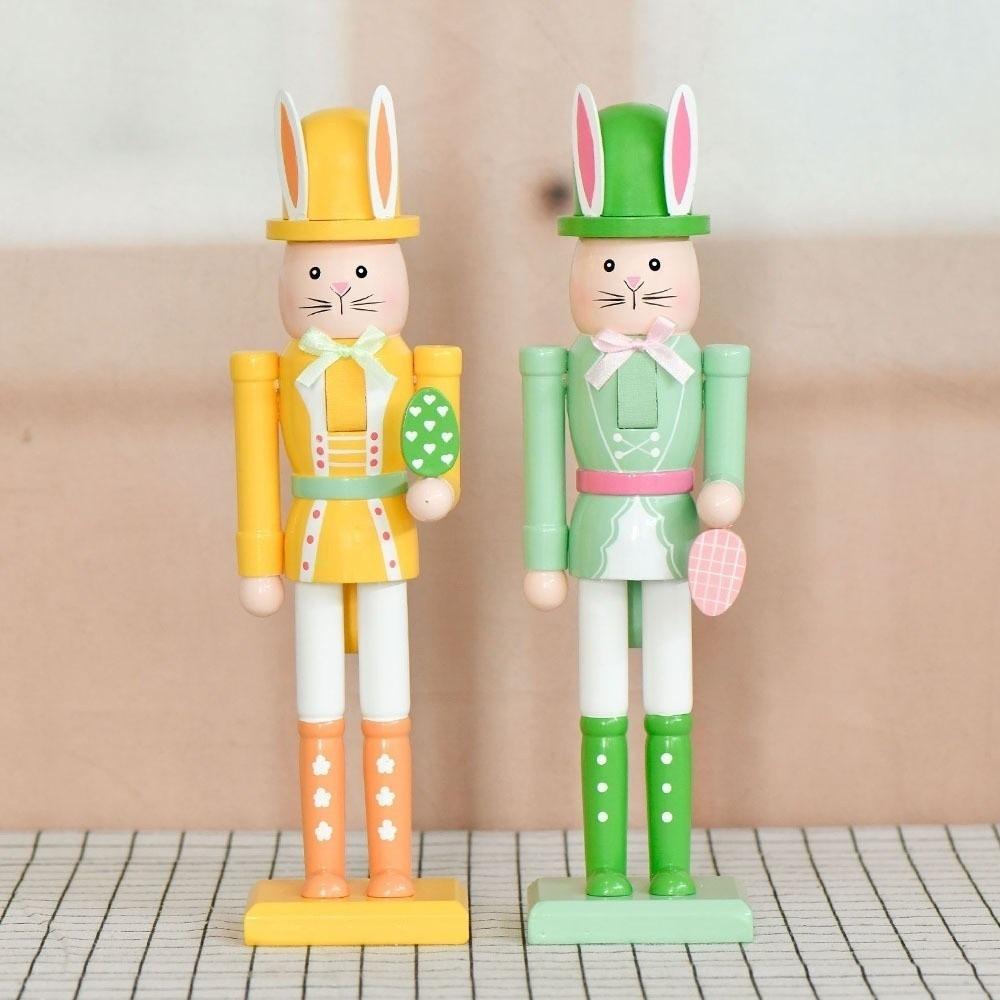 Cute Easter Rabbit Nutcracker Handmade Realistic Wooden Rabbit Statue Smooth Ornament Bunny Nutcracker Easter Home Decor