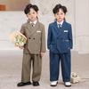 Boys Formal Suit Set Double Breasted Blazer Long Sleeve Shirt Tie Pants Kids Outfit for Wedding Party School Performance 2-12 Y