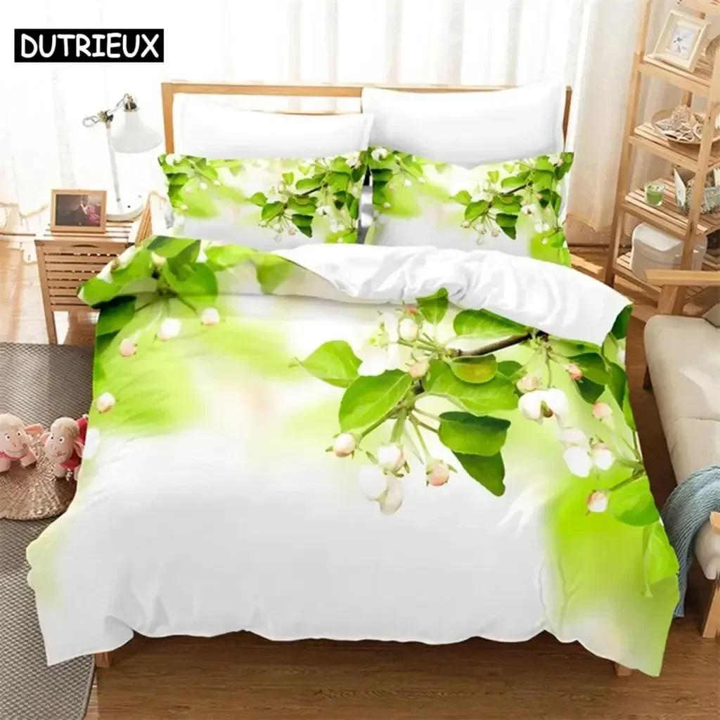 Green Leaf Flower Bedding Set For Bedroom Soft Modern Bedspreads Comefortable Kids Duvet Cover Quilt Cover And Pillowcase