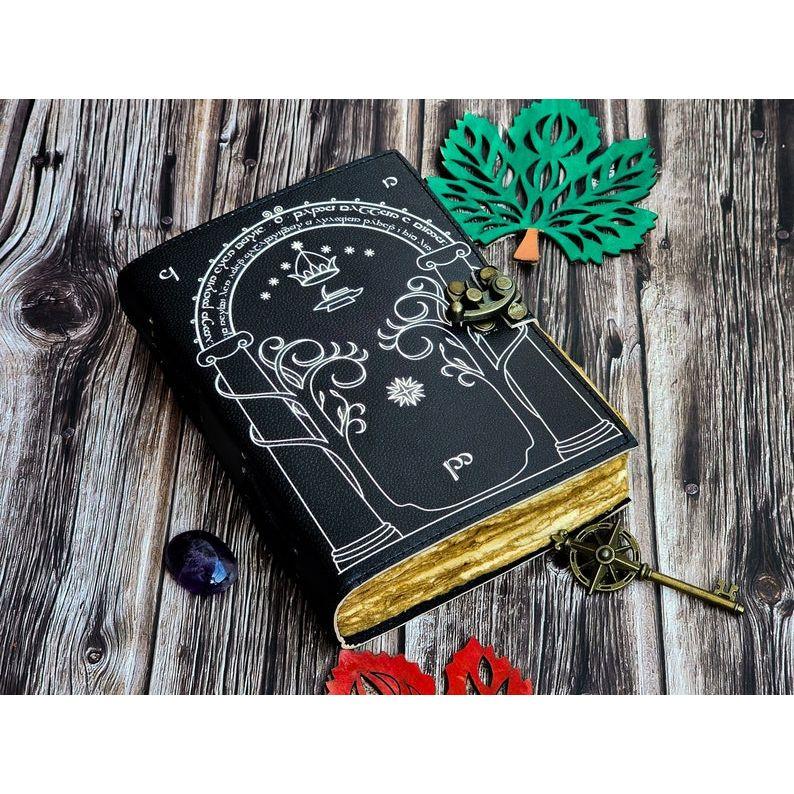 Leather Journal, Doors of Durin, Tolkien Lord of the Rings, Gift for him, gift for her, Book of shadows, fantasy journal, wedding guest book