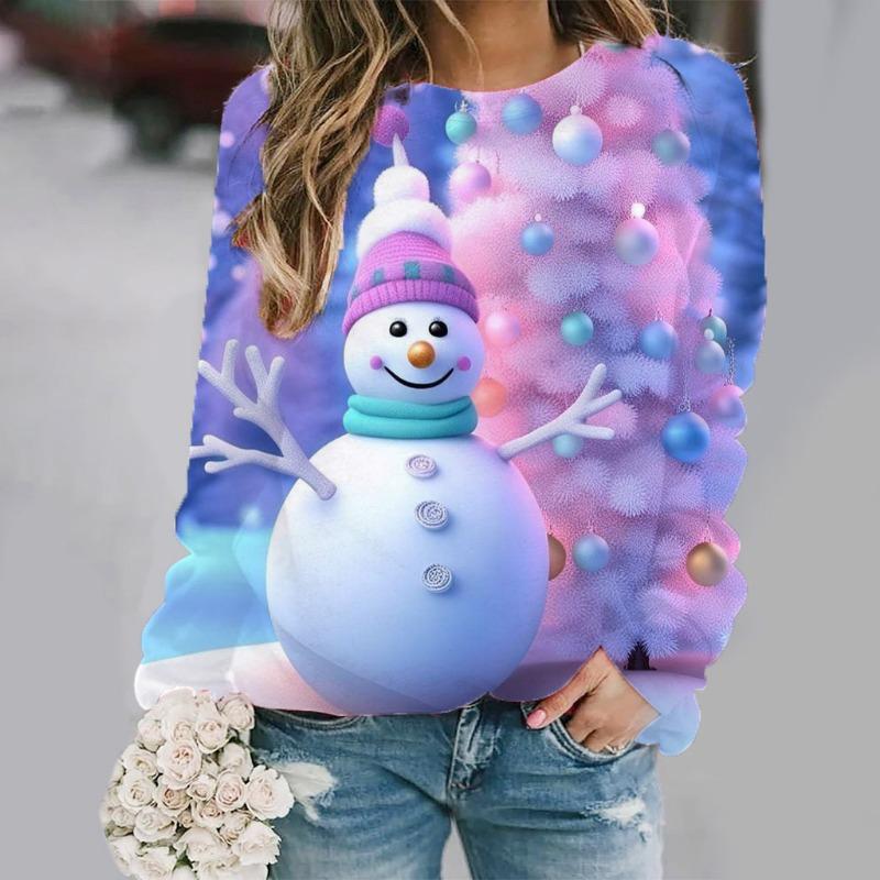 Christmas Snowman 3D Print Sweatshirts Women Autumn Raglan Long Sleeves Hoodie Street Y2k Pullover Harajuku Tops Female Clothing
