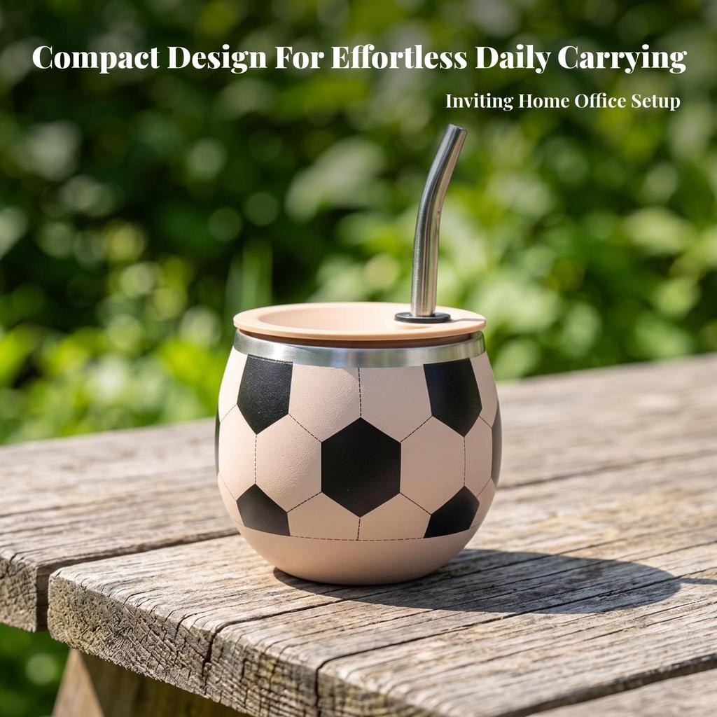 Soccer Tumbler with Straw Compact Ball Cup Lid Portable for Children
