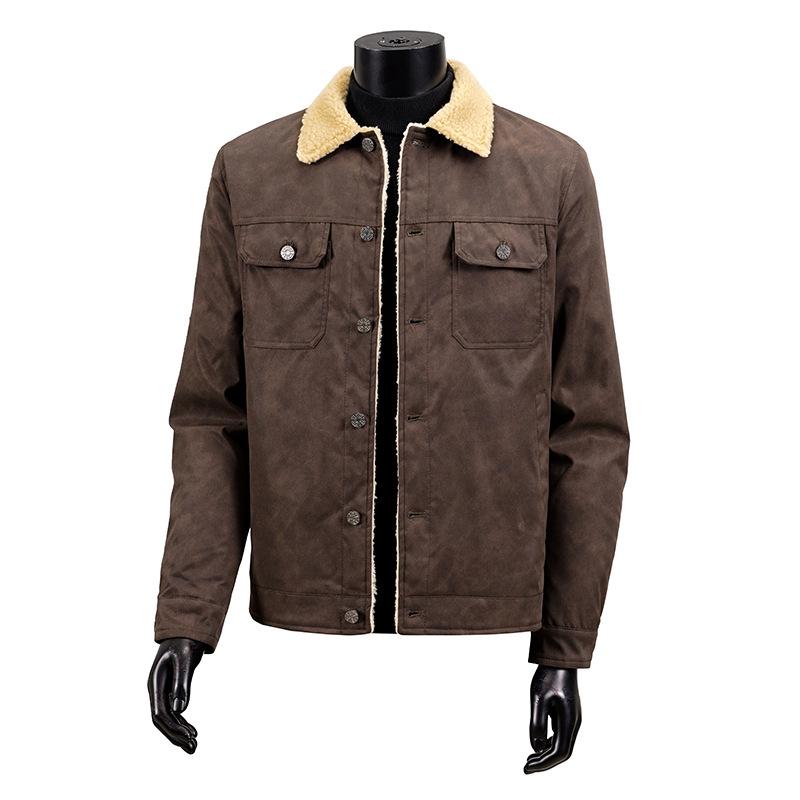 

European Size Men s Jacket Lamb Wool Winter Wear Fleece Thickened Lapel Men s Loose Top Coat 3XL (European size)