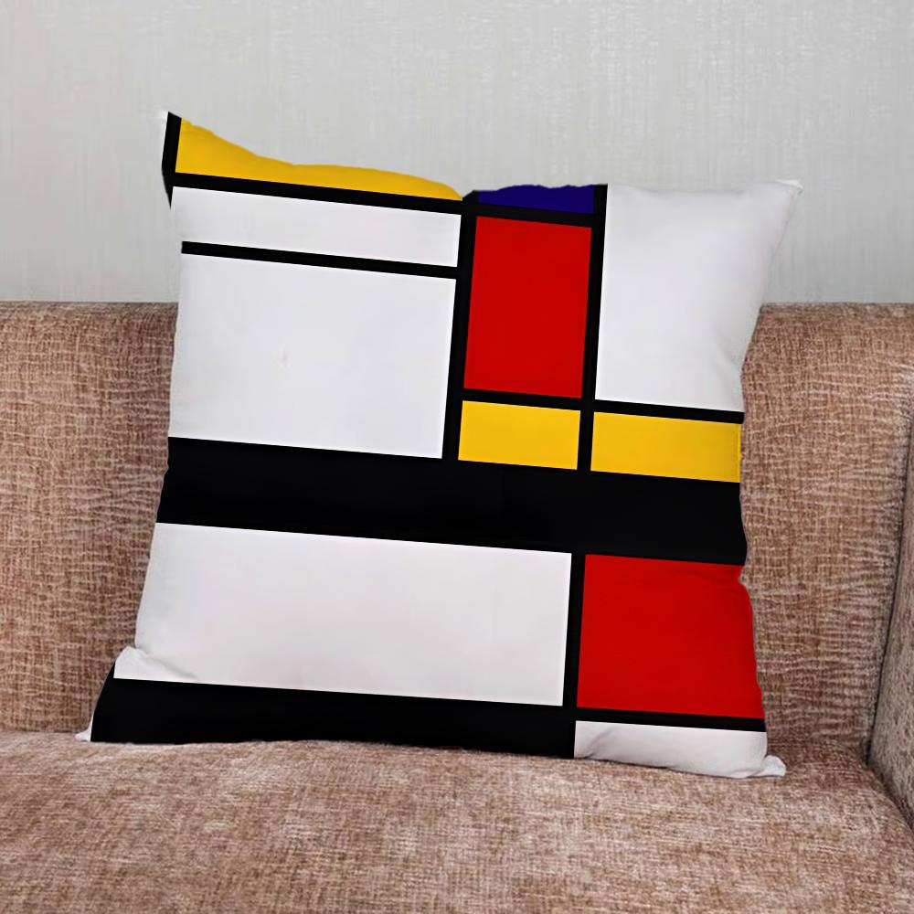 Mondrian Color Square Art Pillow Case For Home Bedroom Car Office Decoration Living Room Sofa Cushion Cover Suitable