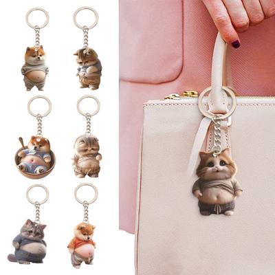 Acrylic 2D Flat Cat Keychain Q-Version Animal Keyring Compact Size Portable Decoration Keys Backpacks Accessory