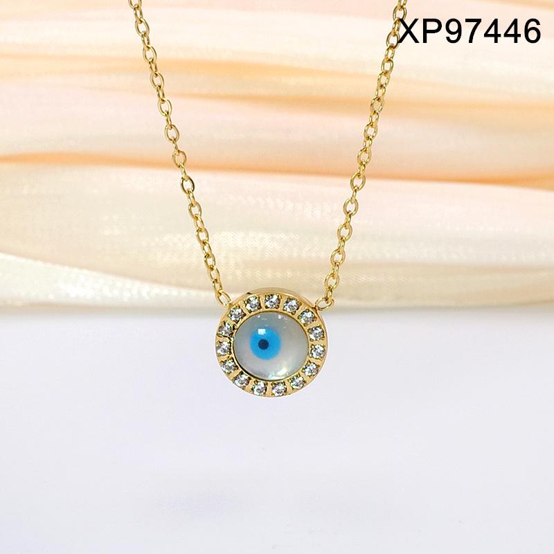 Elegant European Blue Gold-Plated Titanium Steel Eye Pendant Necklace for Women - Versatile Clavicle Chain Jewelry