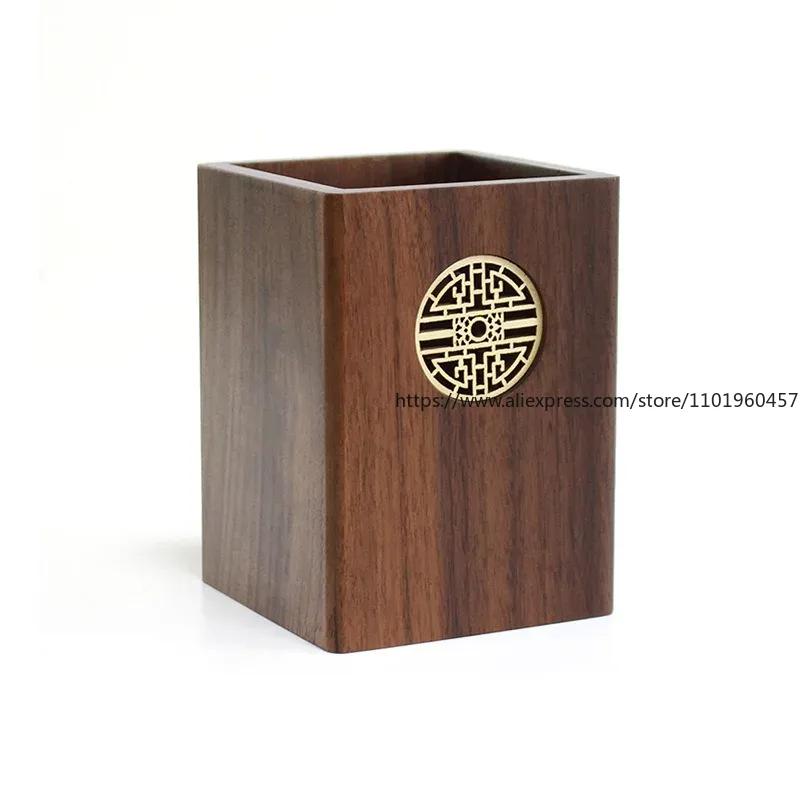 Walnut Solid Wood Pen Holder Office Supplies Pencil Storage Box Office Desk Accessories