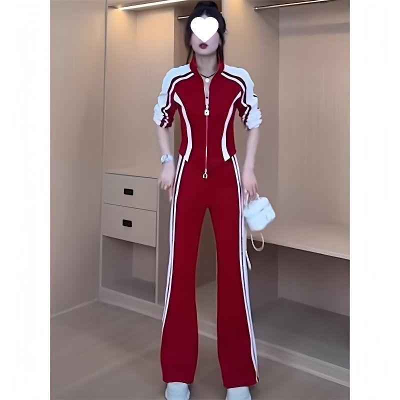 Casual Sports Suit, Spring and Autumn Fashionable, Casual, Slim Coat, Wide-leg Pants Two-piece Set