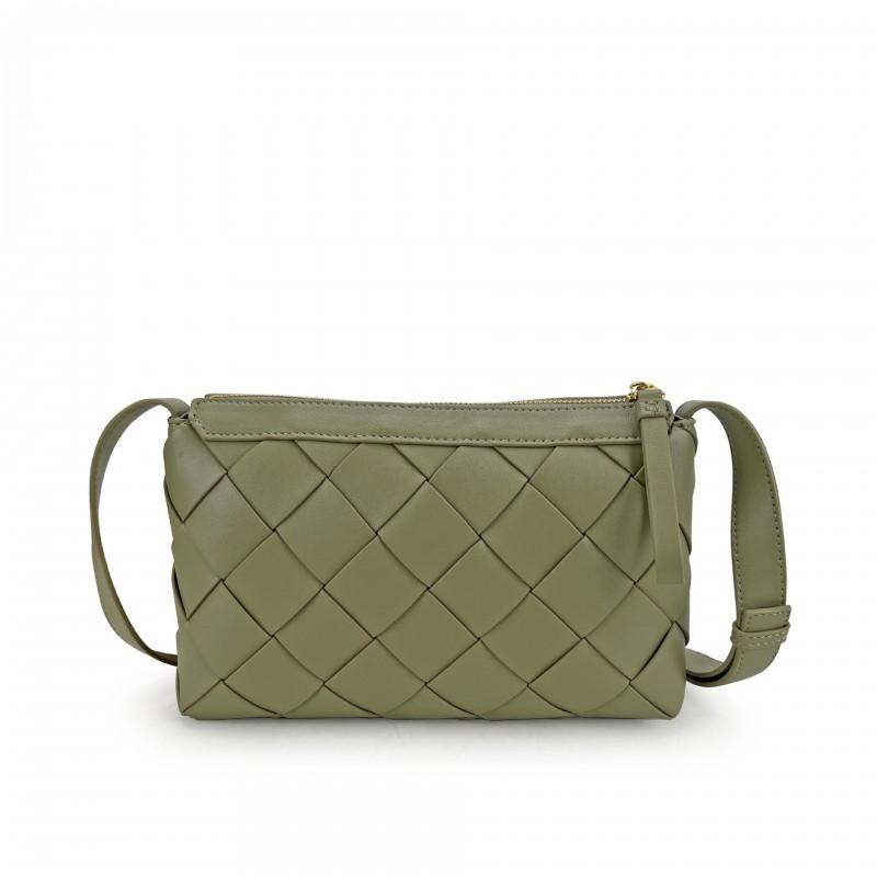 Minimalist Woven Square Crossbody Bag In Genuine Leather Lightweight Daily Use Shoulder Women