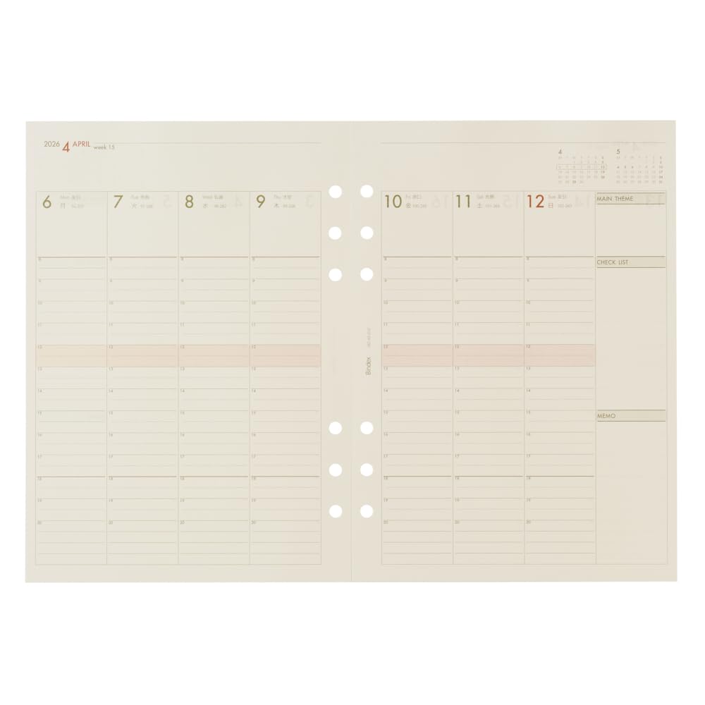 Nolty Baindex Planner April A5 Weekly AD012 Refill, 2026, Start, Vertical,