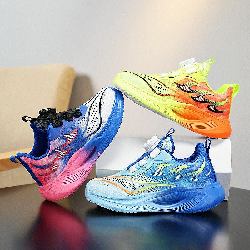 Boys' shoes spring 2025 new children's button sports shoes medium and large children's boys non-slip basketball shoes mesh breathable