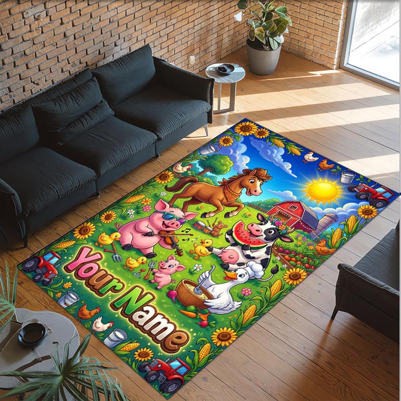 Farm Country Theme Crystal Velvet Rug Personalized Custom Name Text Soft Floor Mat Home Decor