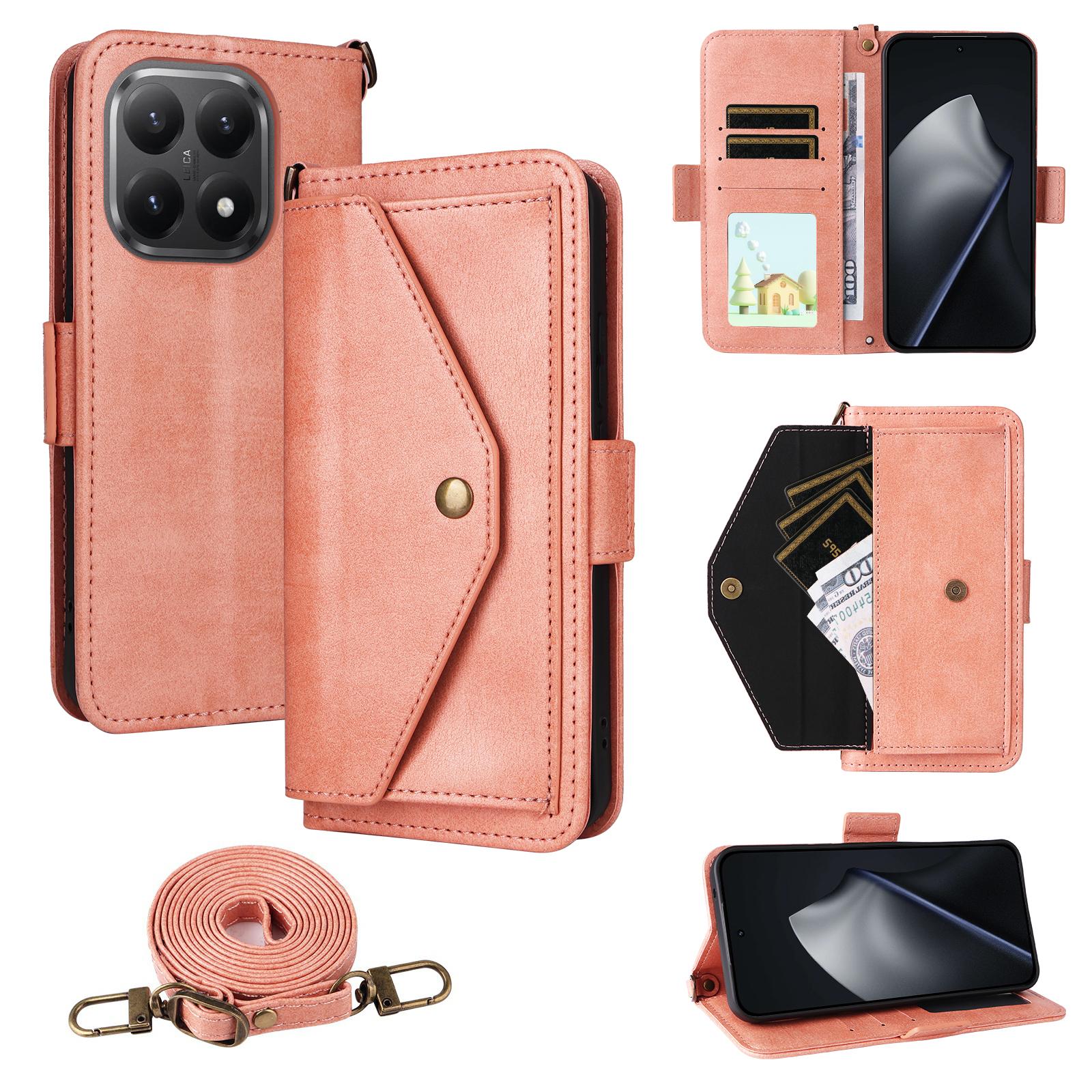 

For Xiaomi 15T Leather Case Magnetic Closure Wallet Stand Phone Cover with Crossbody Strap