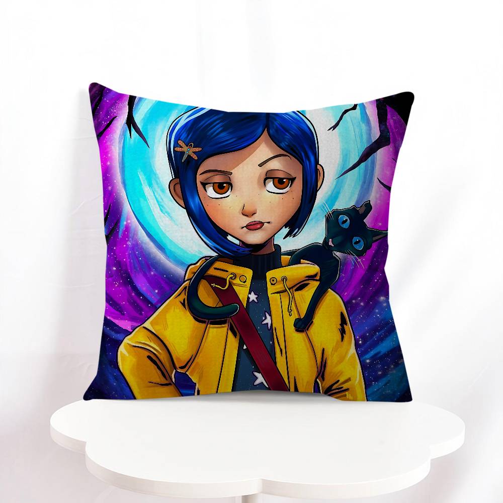 C-Coraline Cartoon Pillowcase Bedroom Sofa Decorative Cushion Cover With Zipper Soft Cushion Cover