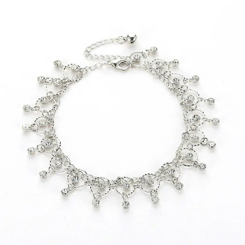 New Fashion Beach Tassel Zircon Anklets For Women Exquisite Gold Silver Color Shiny Rhinestones Anklet 2021 Trend Party Jewelry